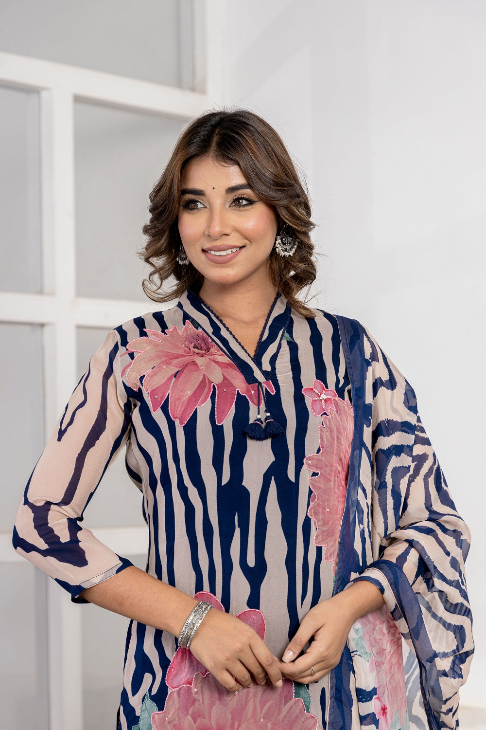 Kaira Partyqueen Navy Blue Kurti Pant Dupatta Set