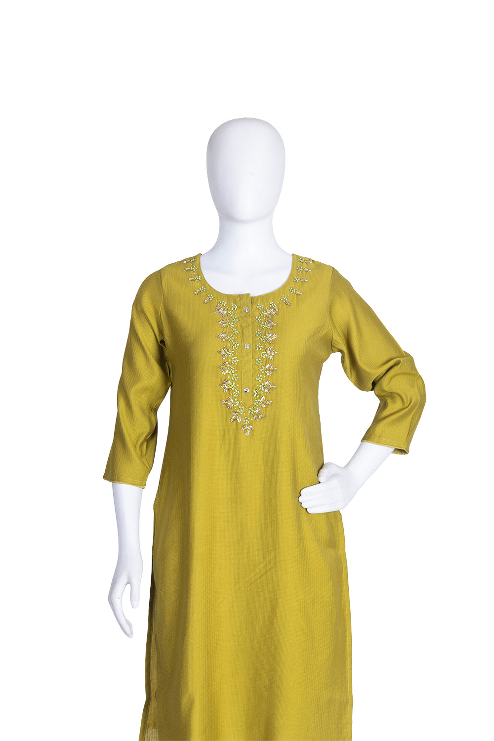 P Green Art Silk Straight Cut Kurti