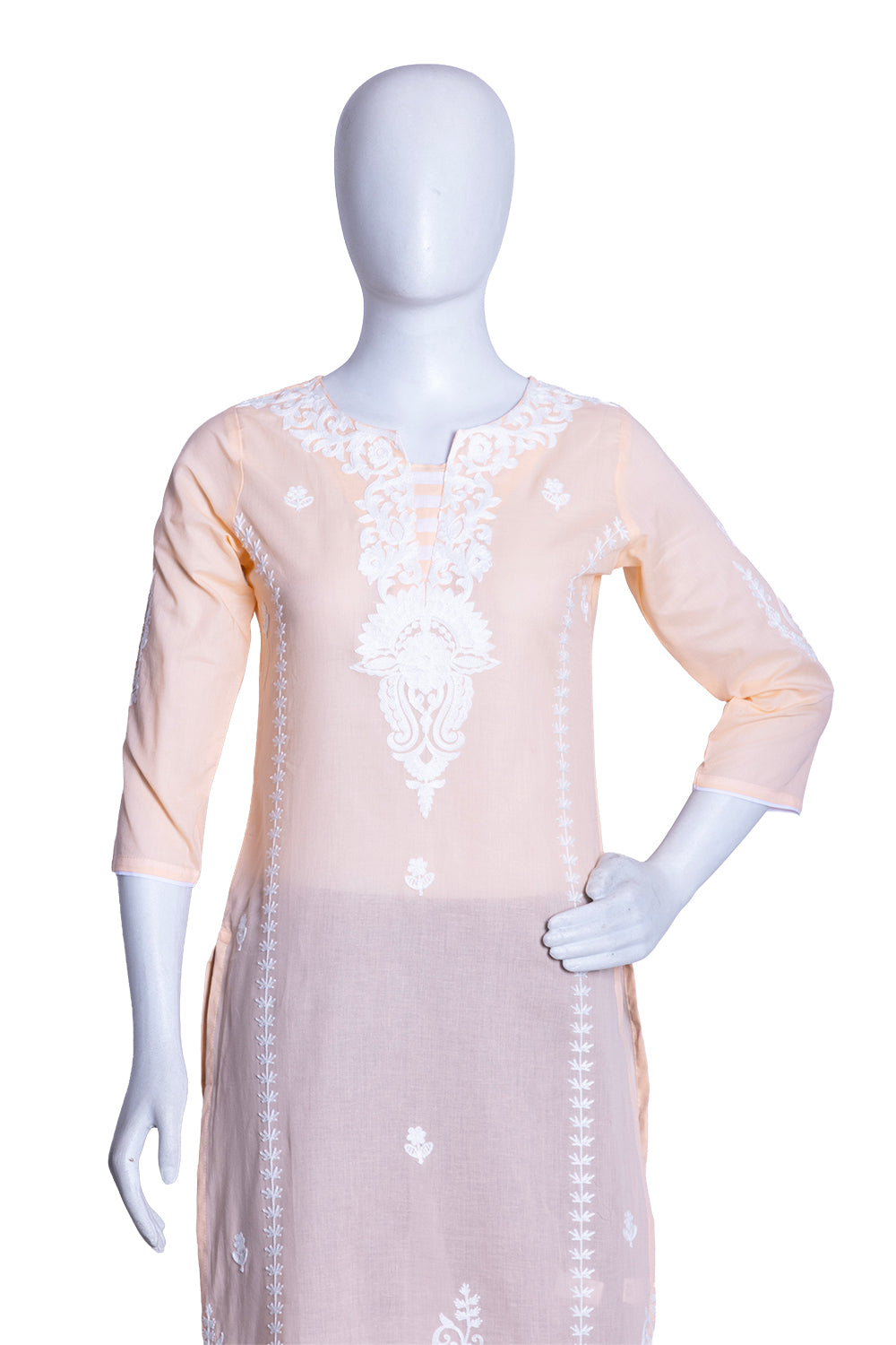 Lemon Yellow Cotton Aari Work Straight Kurti