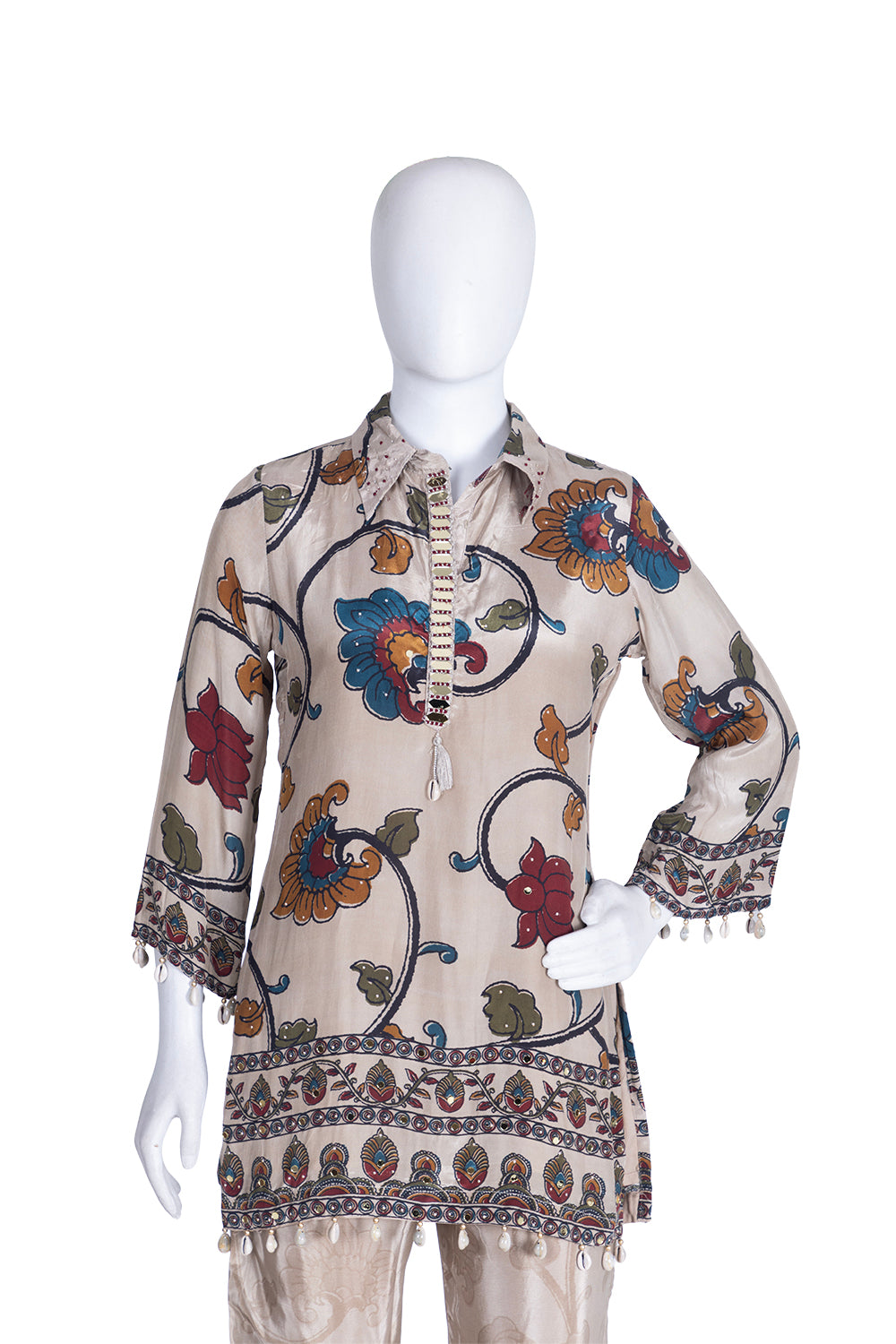 Buff Crepe Kurti Plazo 2 Pieces Set