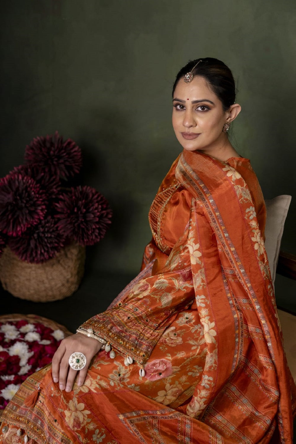 Rust Shimmer Kurti 3 Pieces Set