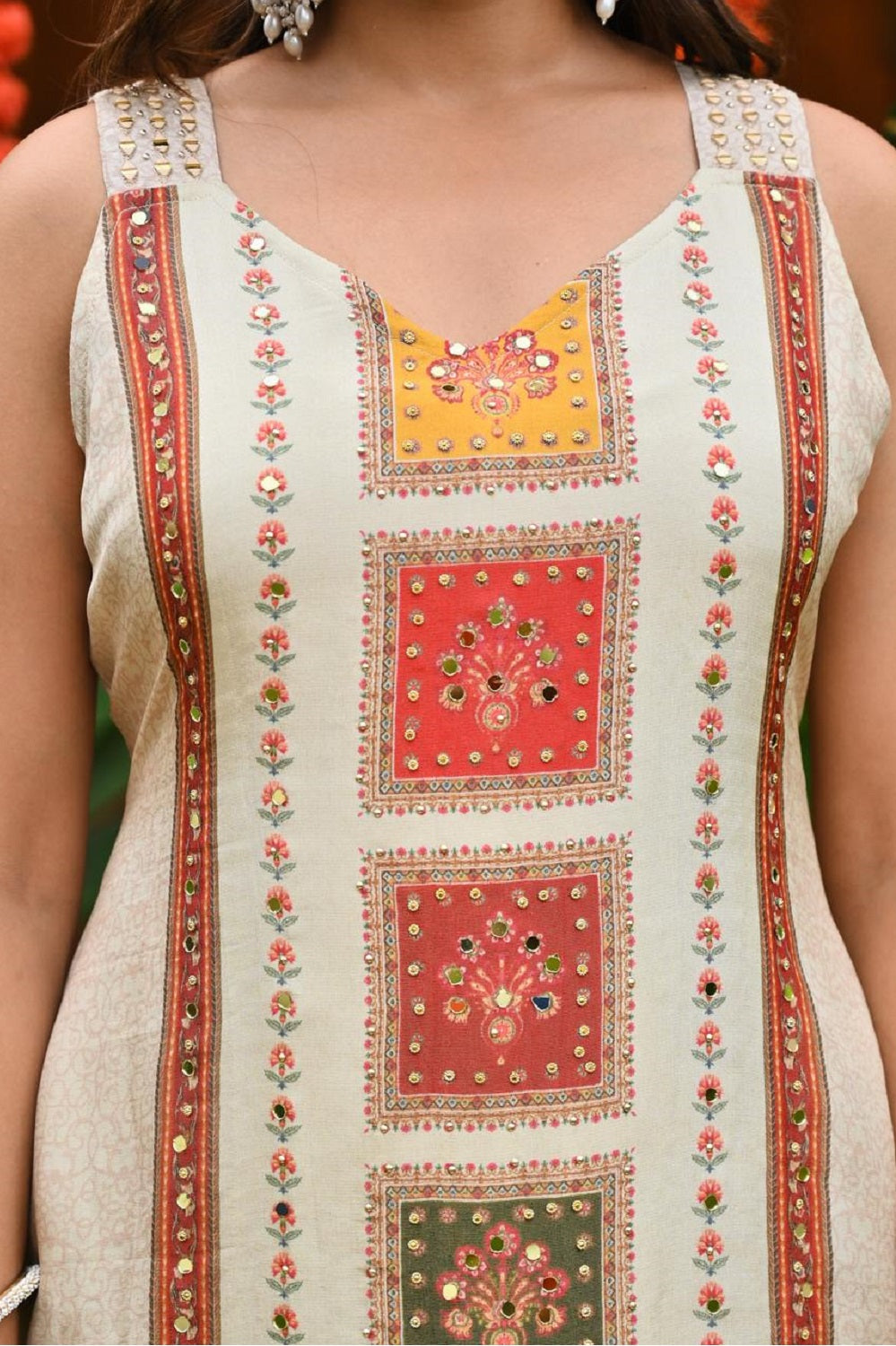 Light Buff Chinon Kurti 3 Pieces Set