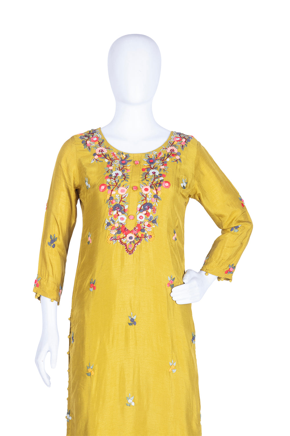Mahendi Green Silk Embroidered Kurti 3 Pieces Set