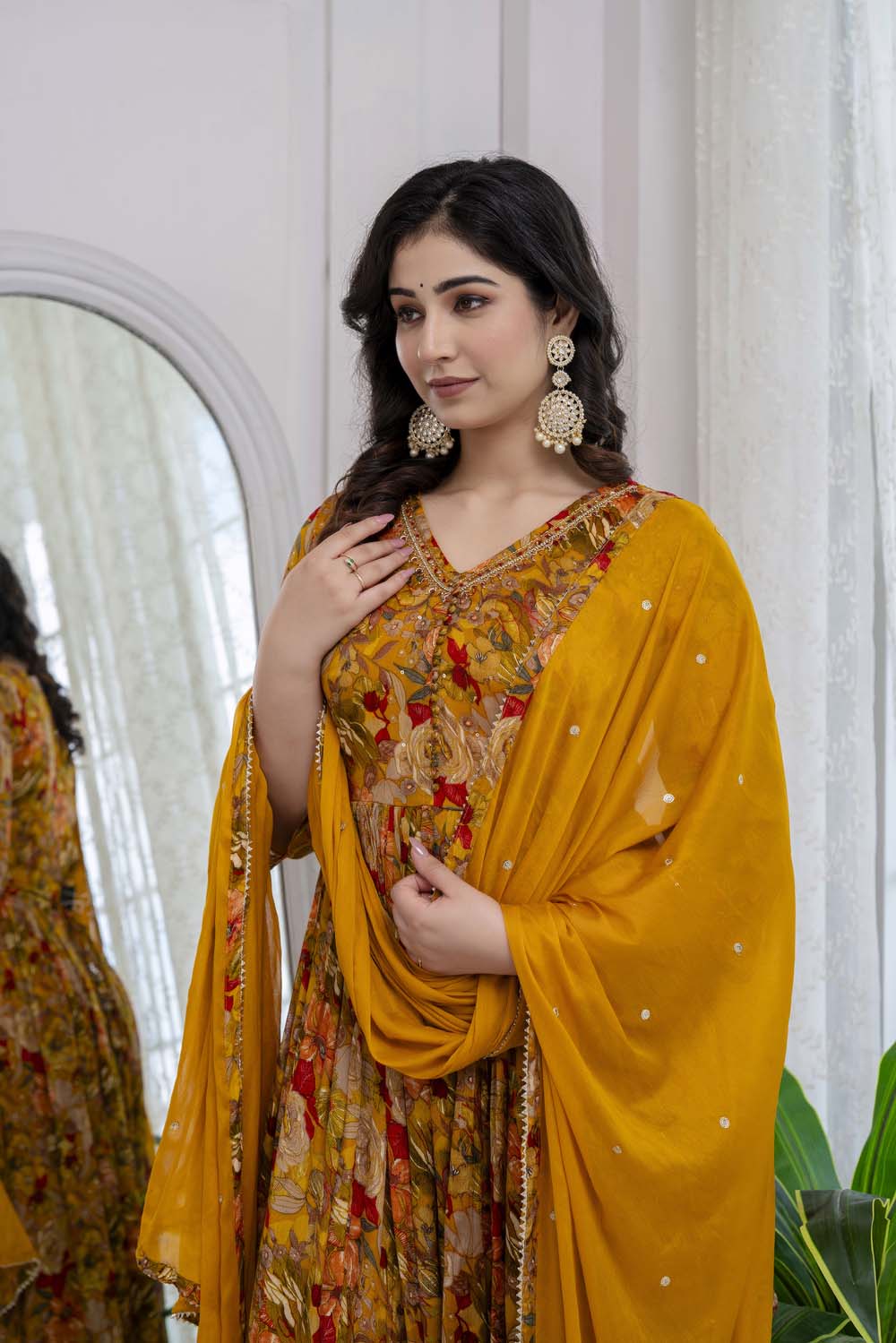 Kaira Mustard Naira Cut Kurti Pant Dupatta Set
