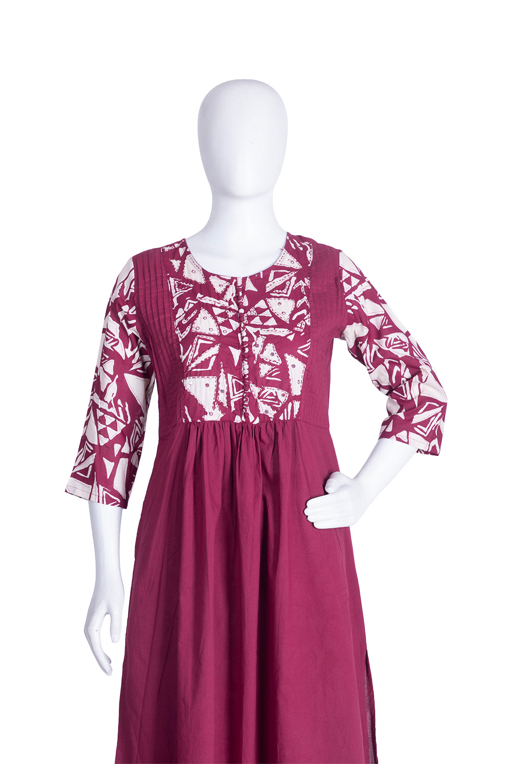 Wine Cotton Kurti Straight Plazo 3 Pieces Set