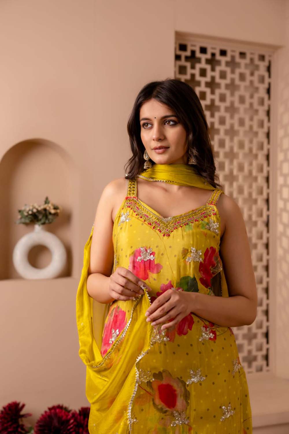Light Green Chinon Straight Kurti 3 Pieces Set