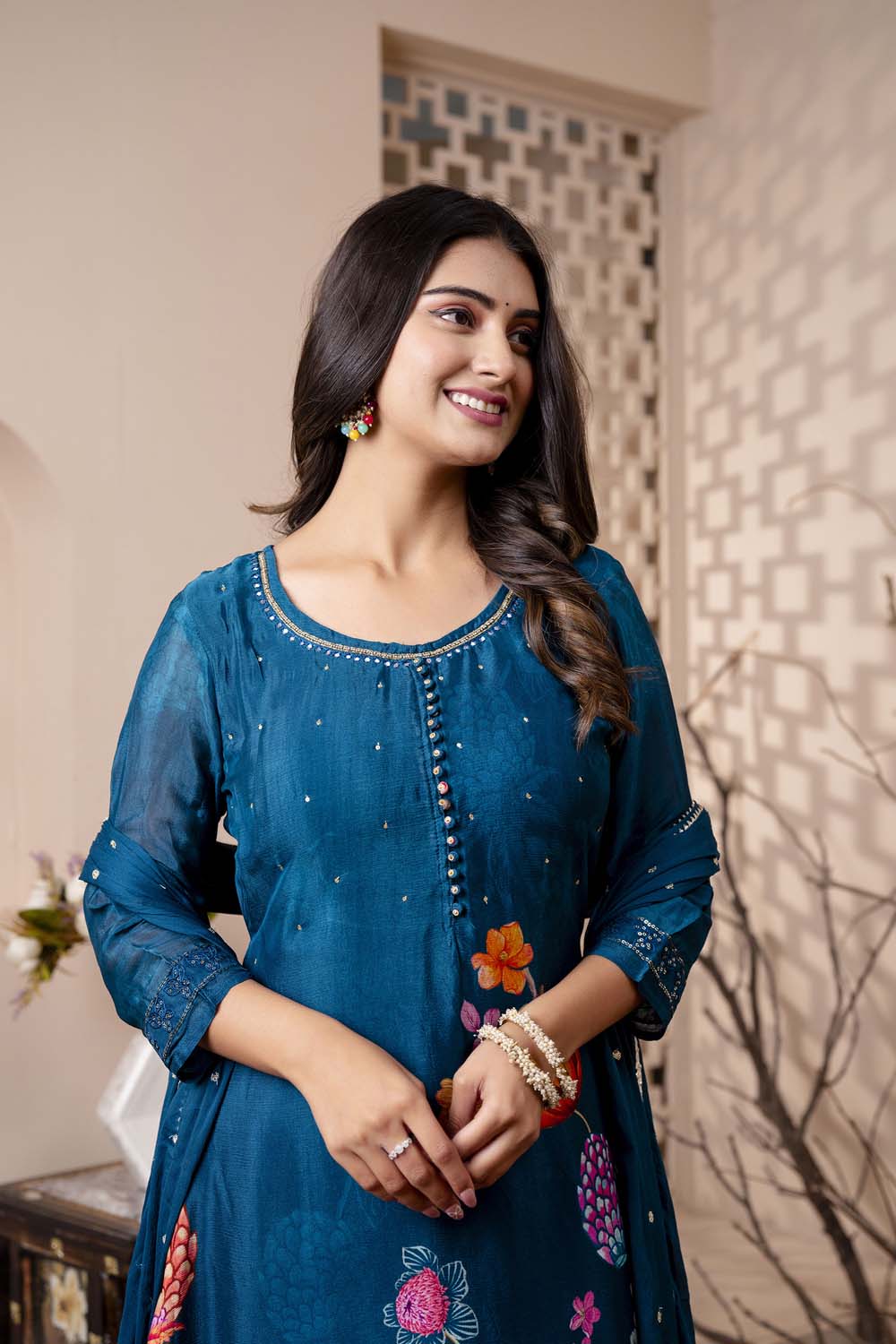 Kaira Partyqueen Till Blue Kurti Dhoti With Dupatta Set
