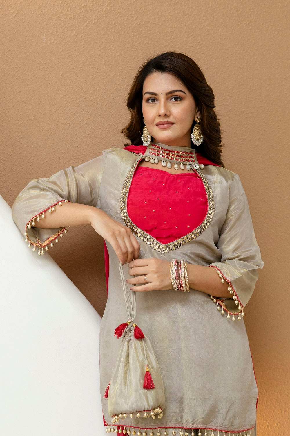 Grey Shimmer Plazo Kurti 3 Pieces Set