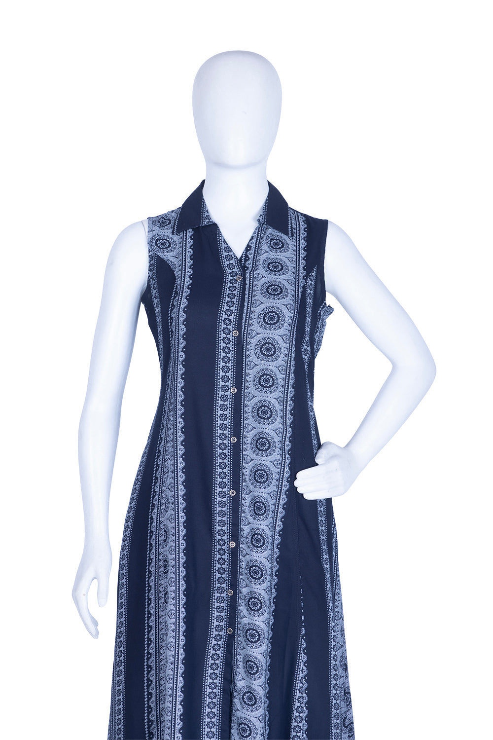 Navy Blue Rayon Printed Aline Kurti