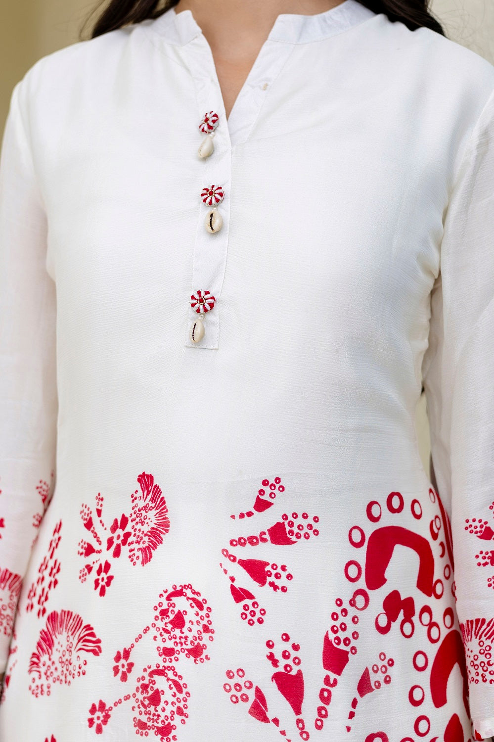 Half White Chinon Kurti Pant Set