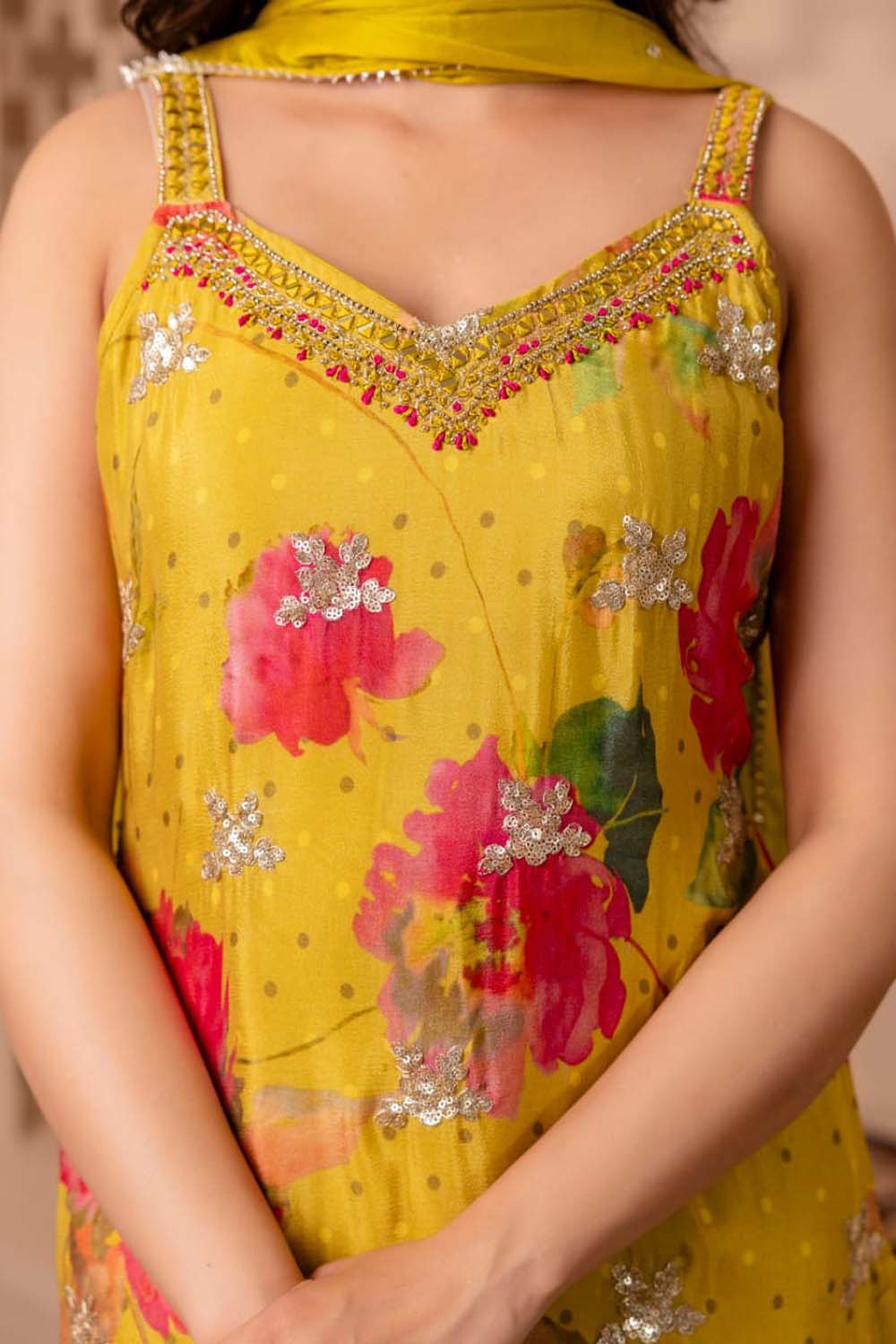 Light Green Chinon Straight Kurti 3 Pieces Set