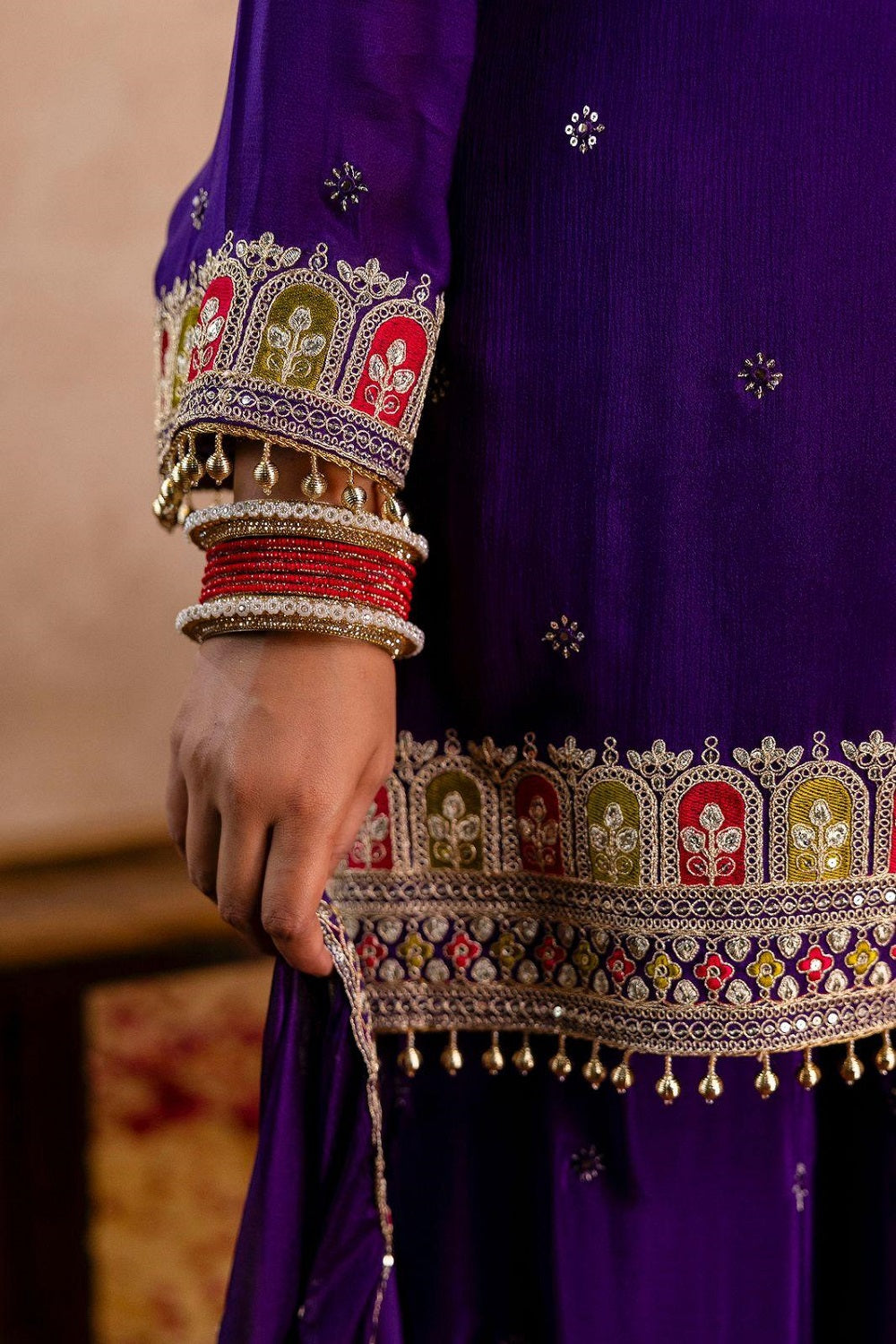 Violet Chinon Kurti Plazo 3 Pieces Set