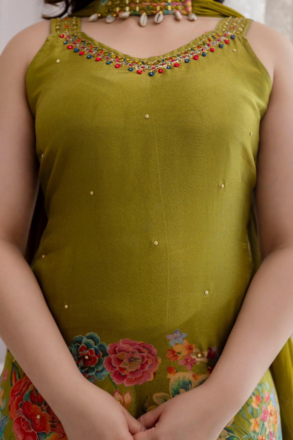 Light Green Strap Kurti With Dhoti And Dupatta