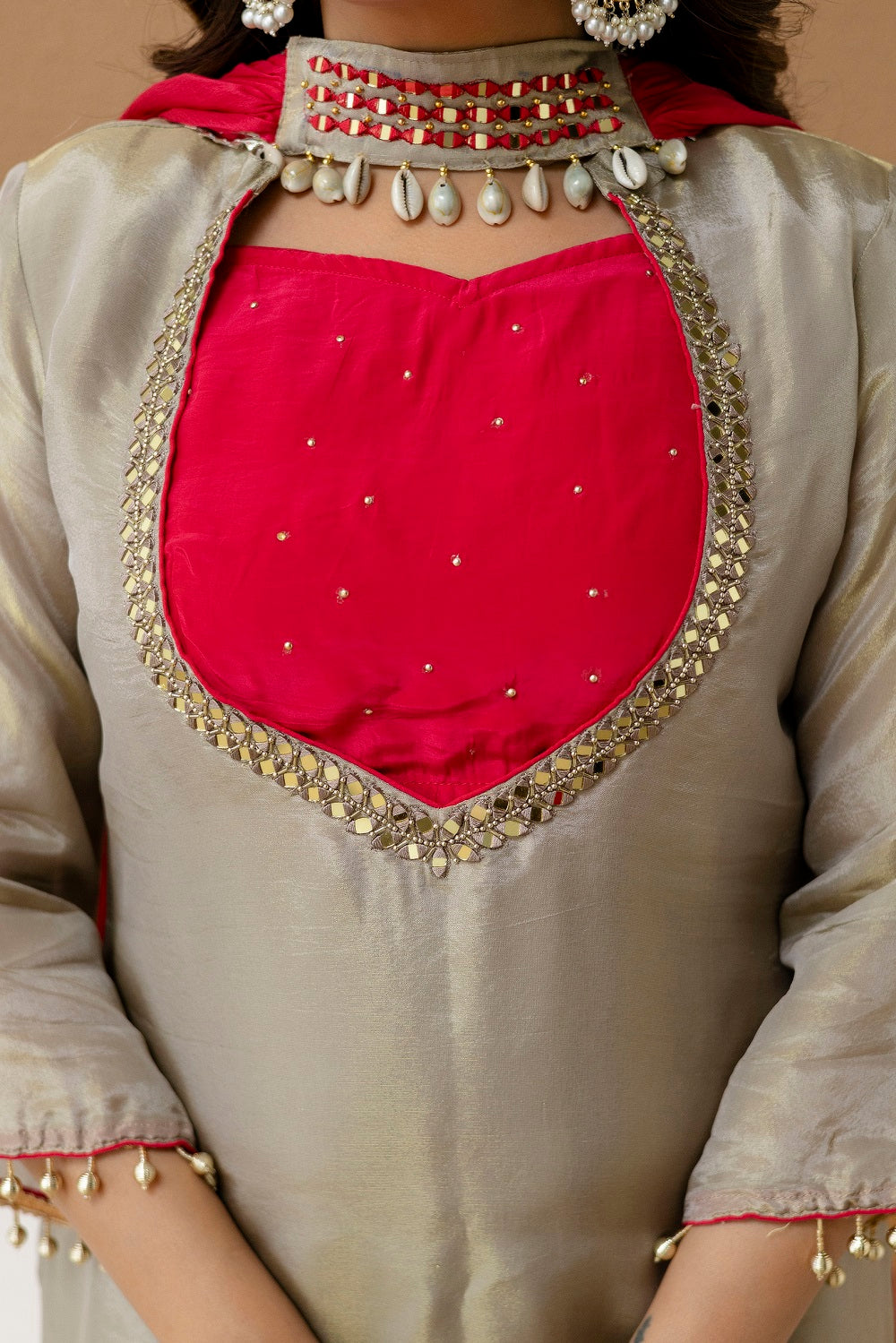 Grey Shimmer Plazo Kurti 3 Pieces Set