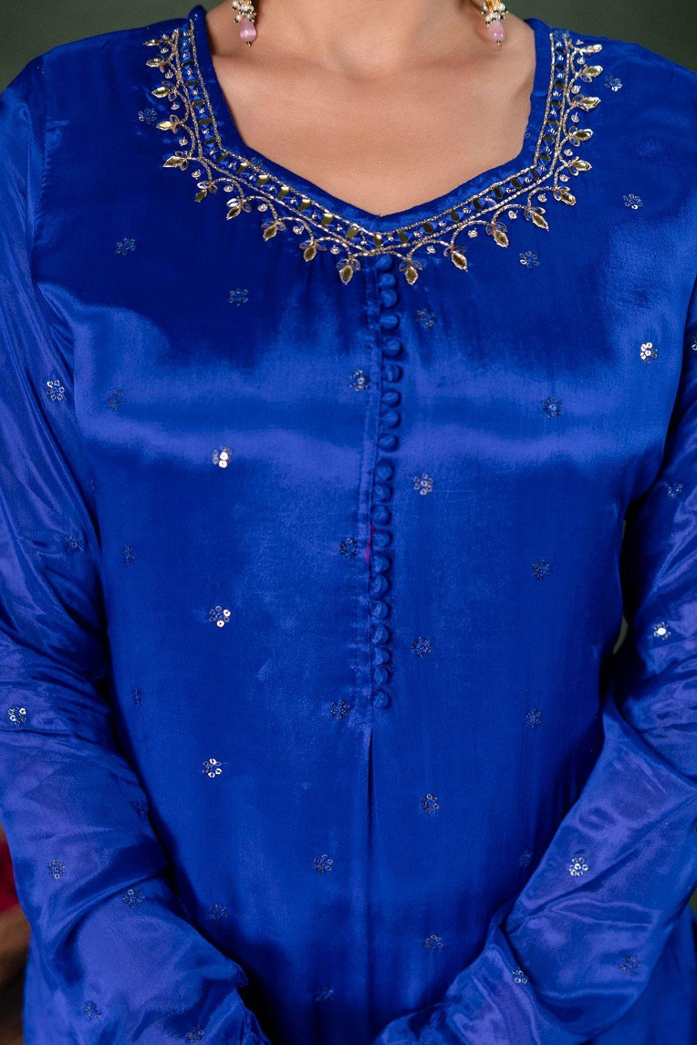 Royal Blue Chinon Garara Kurti 3 Pieces Set