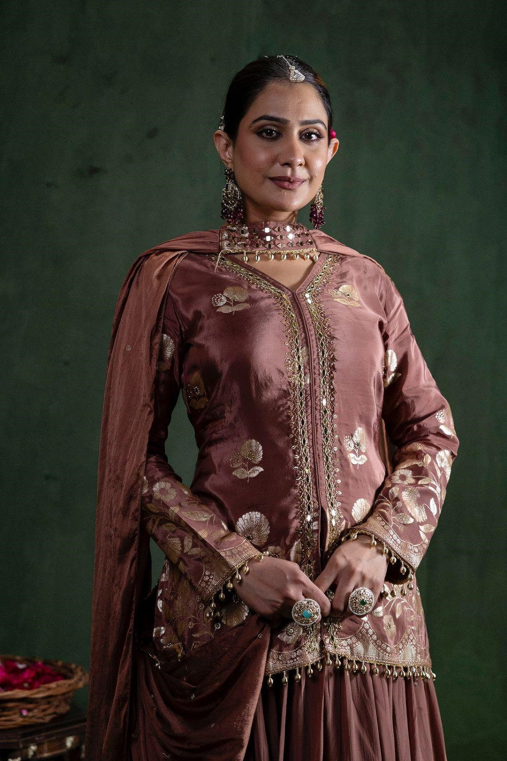 Copper Chinon Partyqueen Kurti Skirt 3 Pieces Set