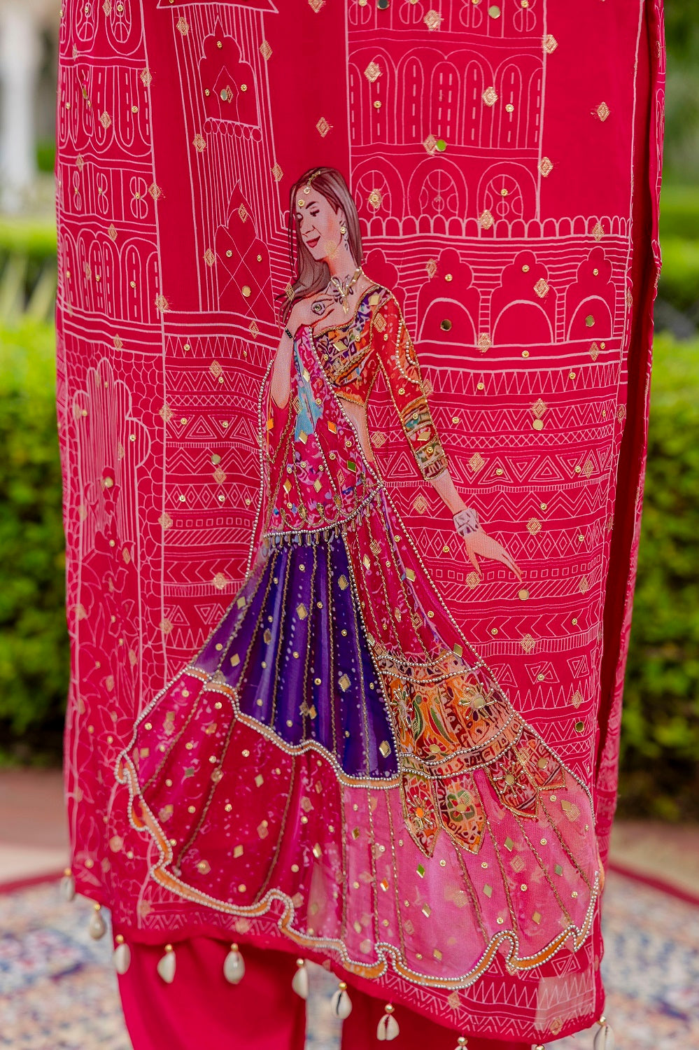 Rani Pink Organza Printed Kurti 3 Pieces Set