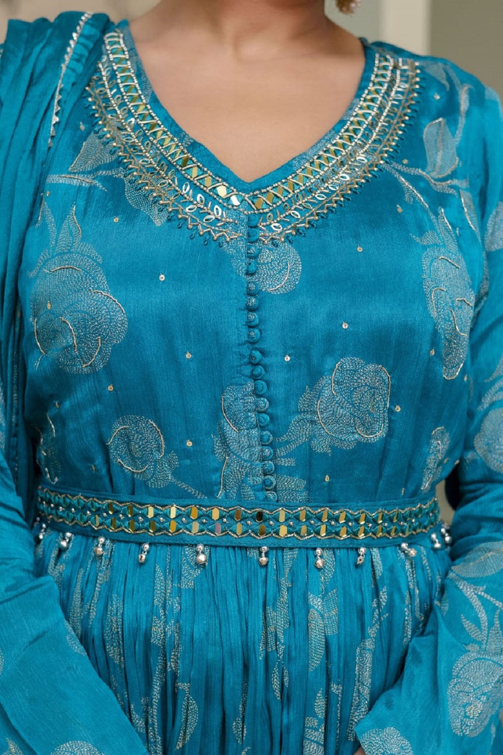 Rama Green Frock Kurti 3 Pieces Set