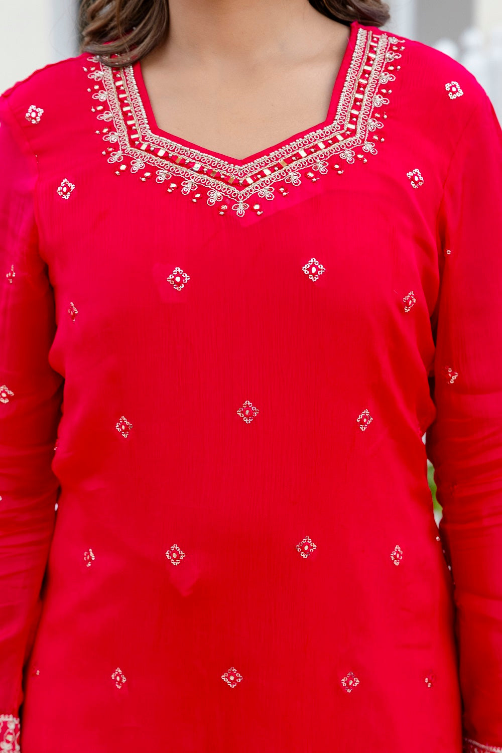 Rani Pink Chinon Skirt Kurti 3 Pieces Set