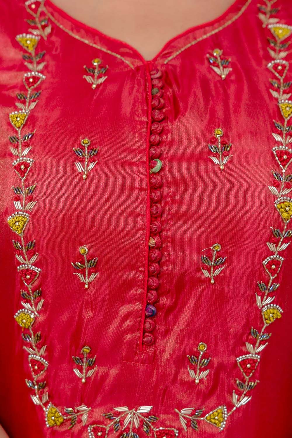 Kaira Bright Tomato Pink Poplon Kurti Plazo Dupatta Set