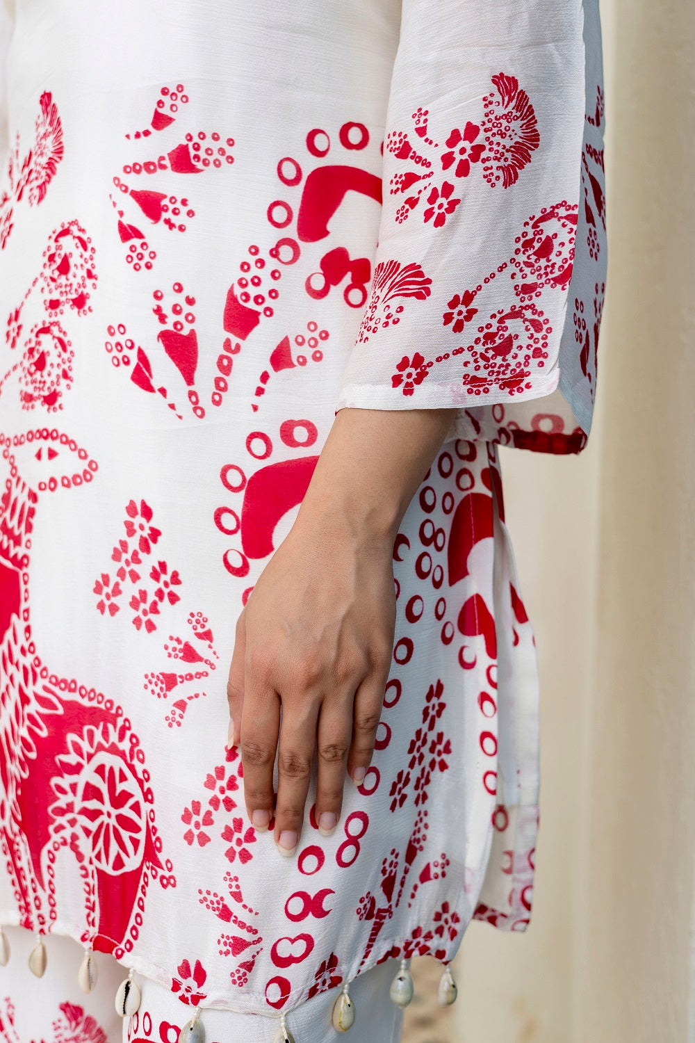 Half White Chinon Kurti Pant Set