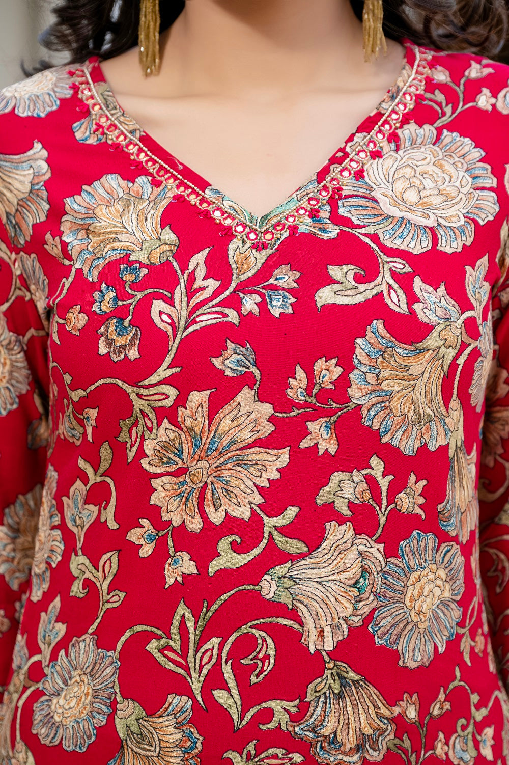 Red Printed Partyqueen Straight Cut Kurti