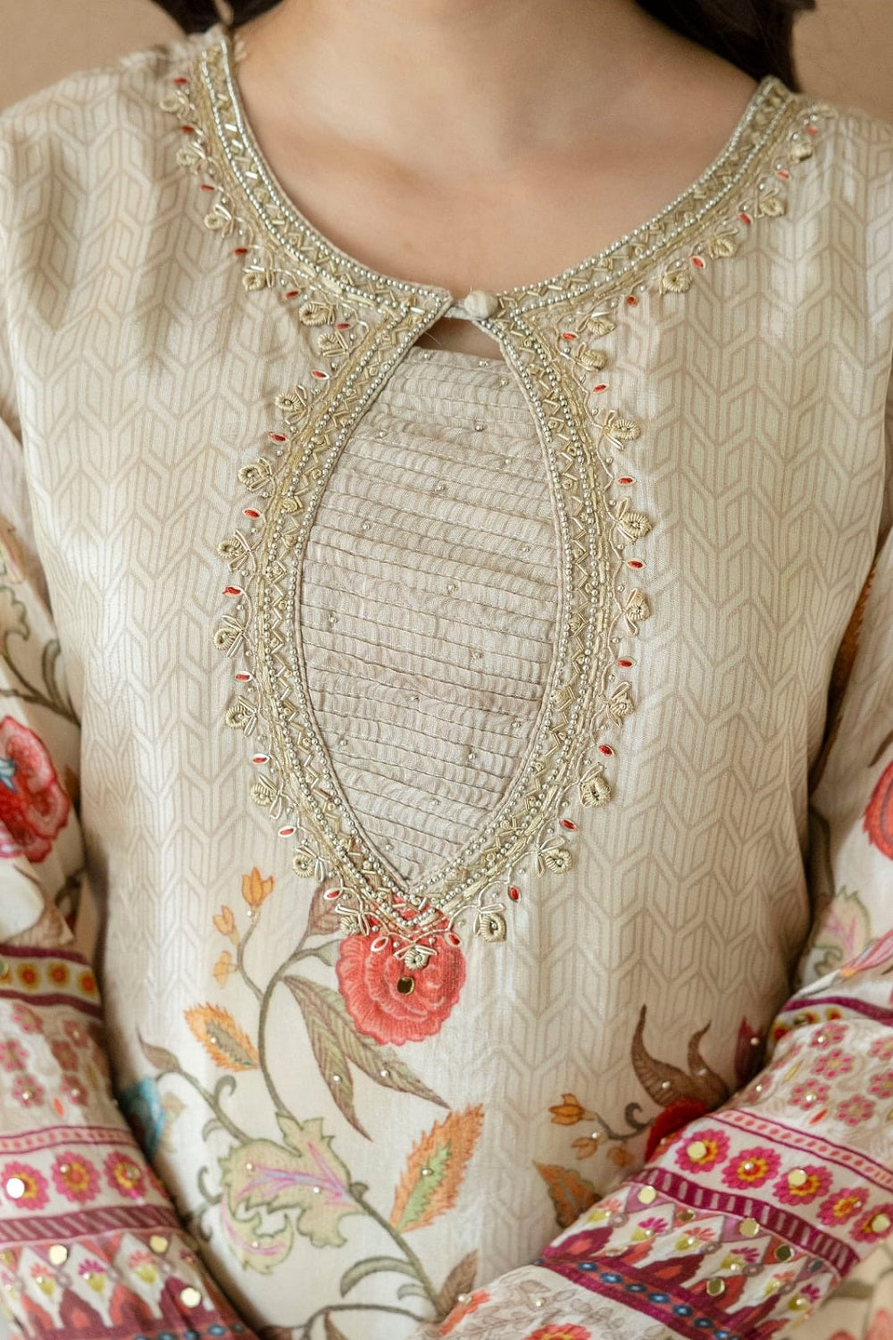 Buff Silk Kurti Sharara 3 Pieces Set