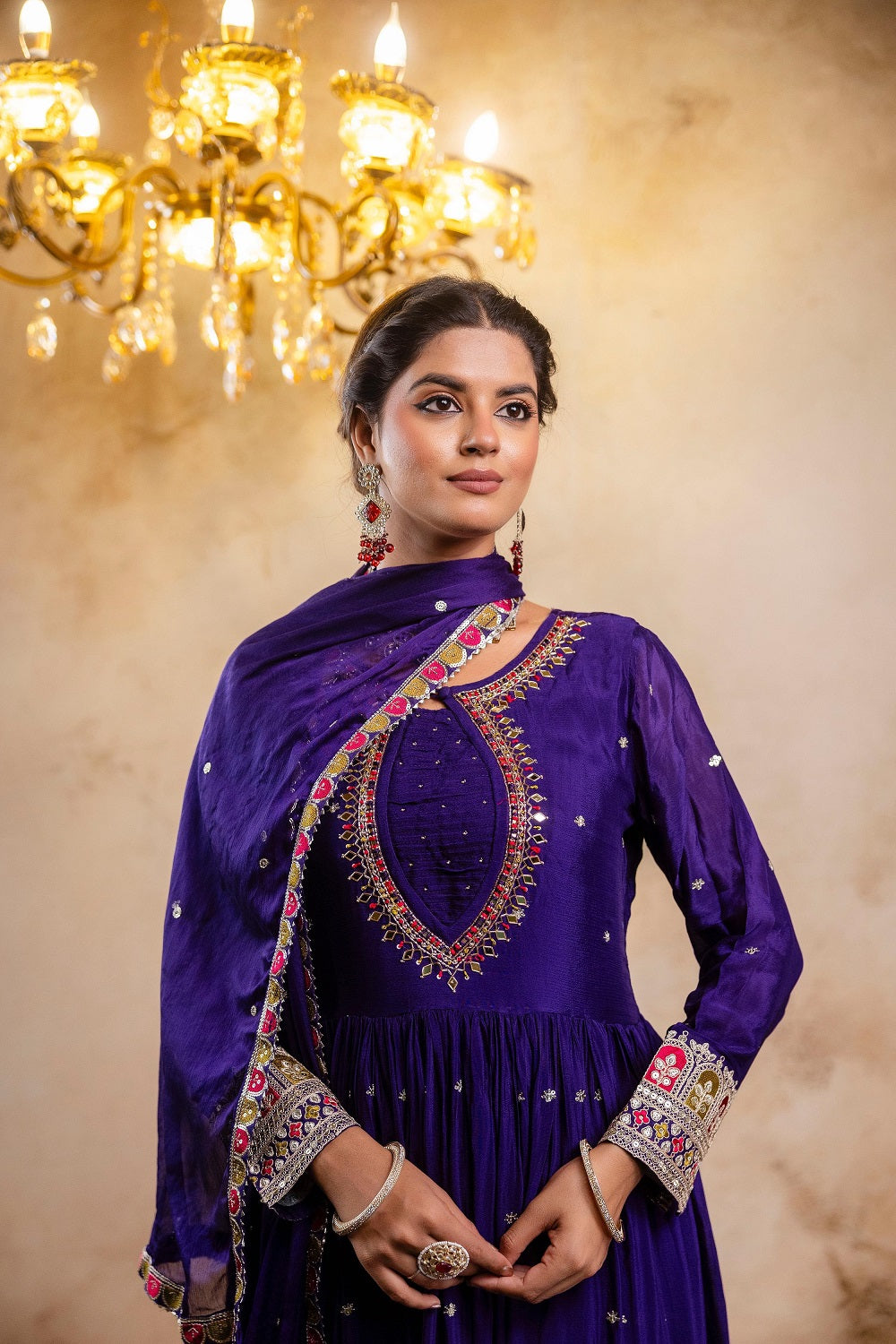 Violet Chinon Partyqeen Kurti 3 Pieces Set