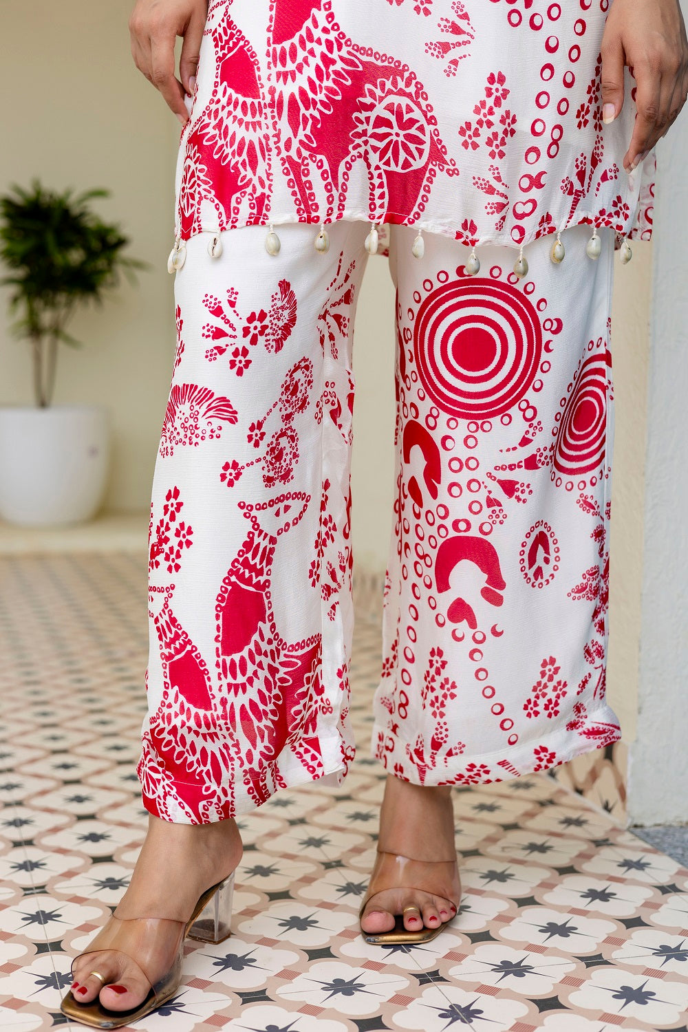 Half White Chinon Kurti Pant Set
