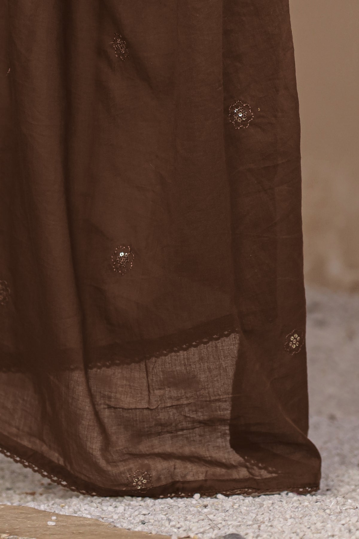 Brown Fabric Mall Cotton Kurti Pant Dupatta 3Pcs Set