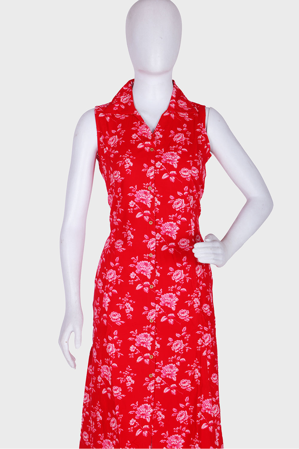 Rani Pink Printed Rayon A-line Kurti