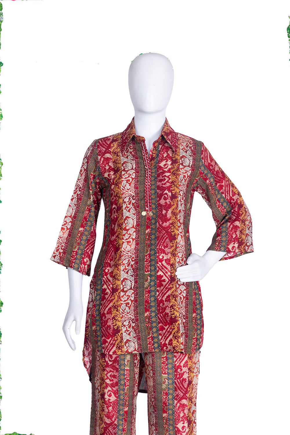 Maroon Rayon Short Kurti 2 Pieces Set