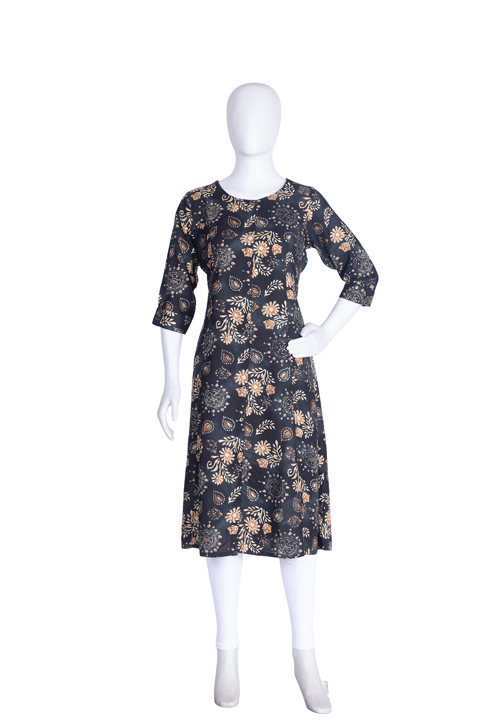 Black Rayon A-Line Printed Kurti