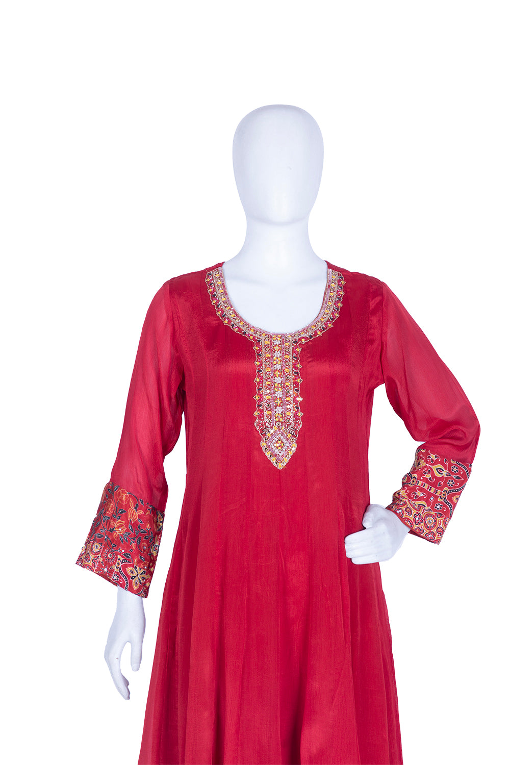 Dark Rust Chinon Kurti Frock 3 Pieces Set