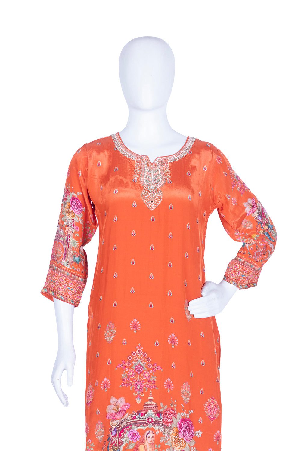Rust Crepe Kurti Pant 3 Pieces Set