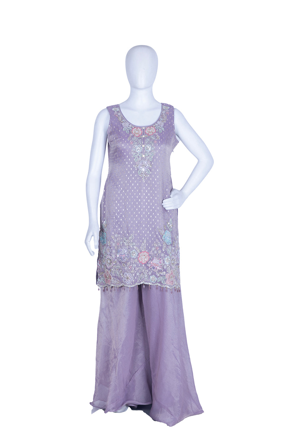 Lavender Silk Garara Kurti 3 Pieces Set