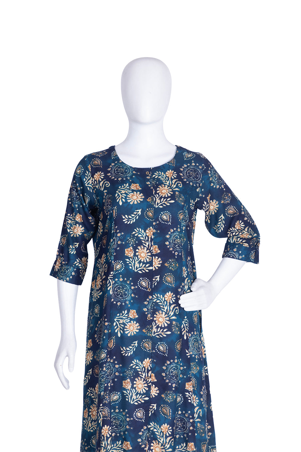 Blue Rayon A-Line Printed Kurti