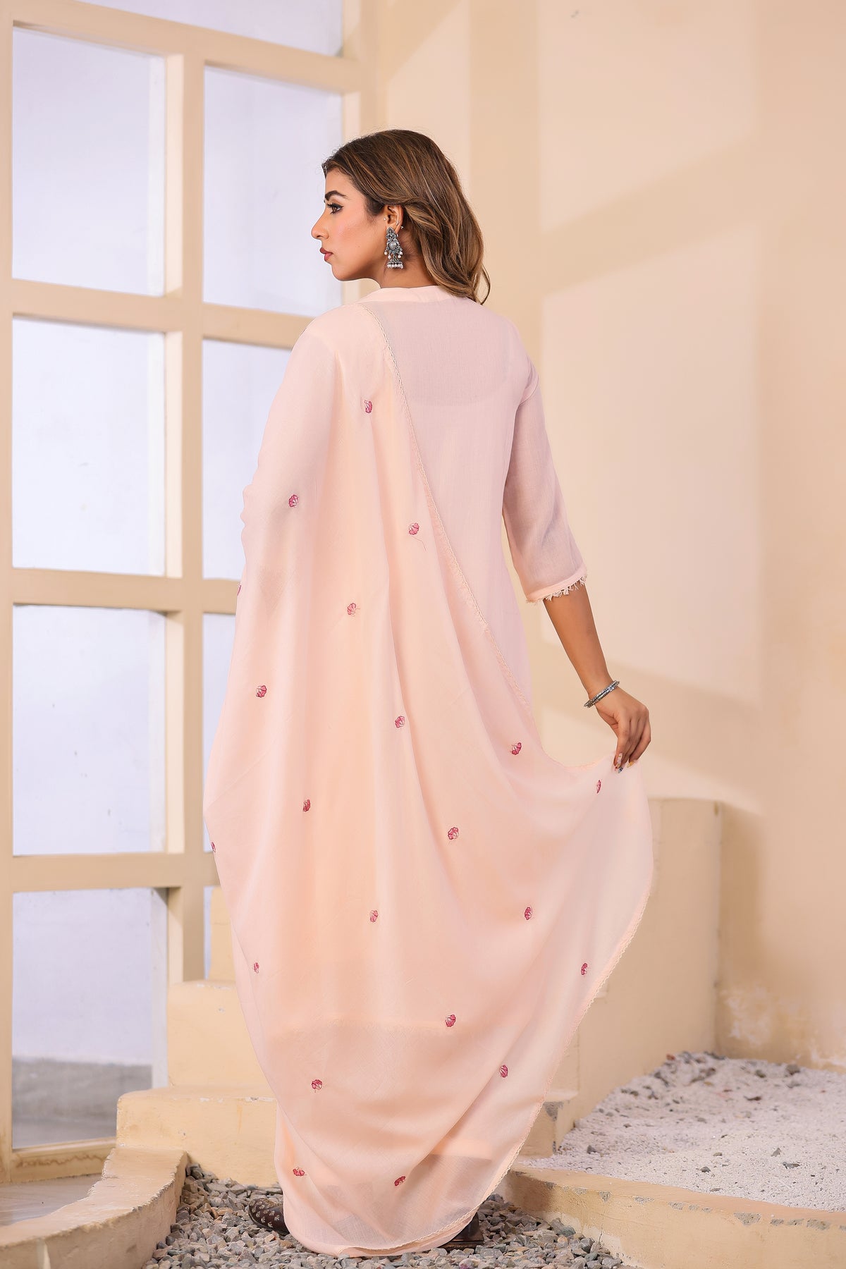 Peach Fabric Mall Cotton Kurti Pant Dupatta 3Pcs Set