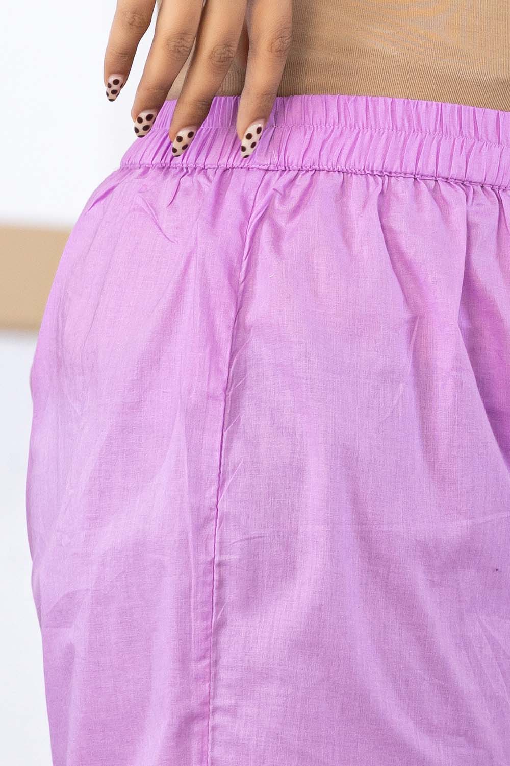 Lavender Fabric Mall Cotton Kurti Plazo Dupatta 3Pcs Set