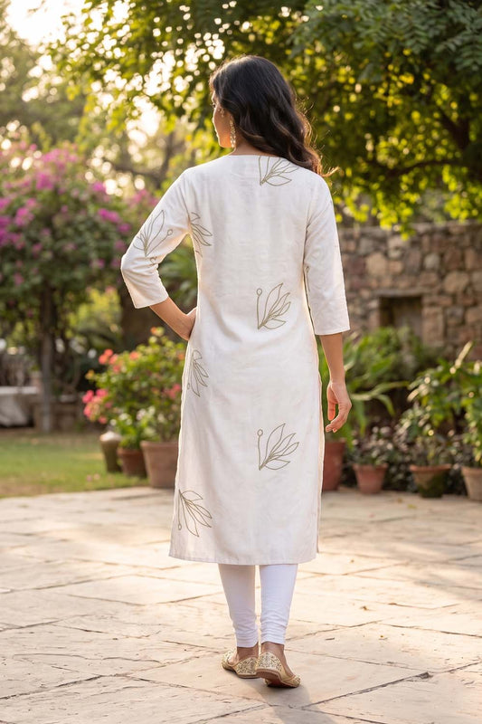 Cream Straight Cut Kurti
