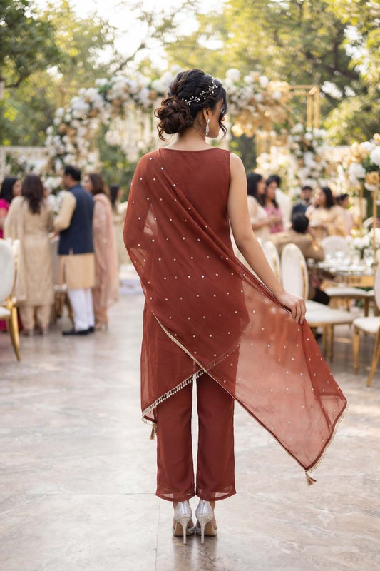 Brown Style Indo West Kurti Pattern Cross Cut