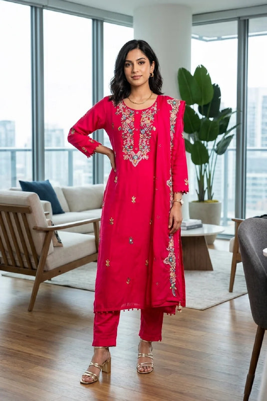 Silk Kurti Pant 3 Pieces Set