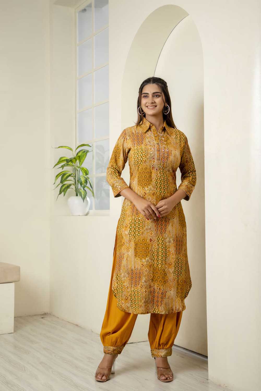 KURTI WITH AFGHANI SALWAR WITH SHIRT COLOR
