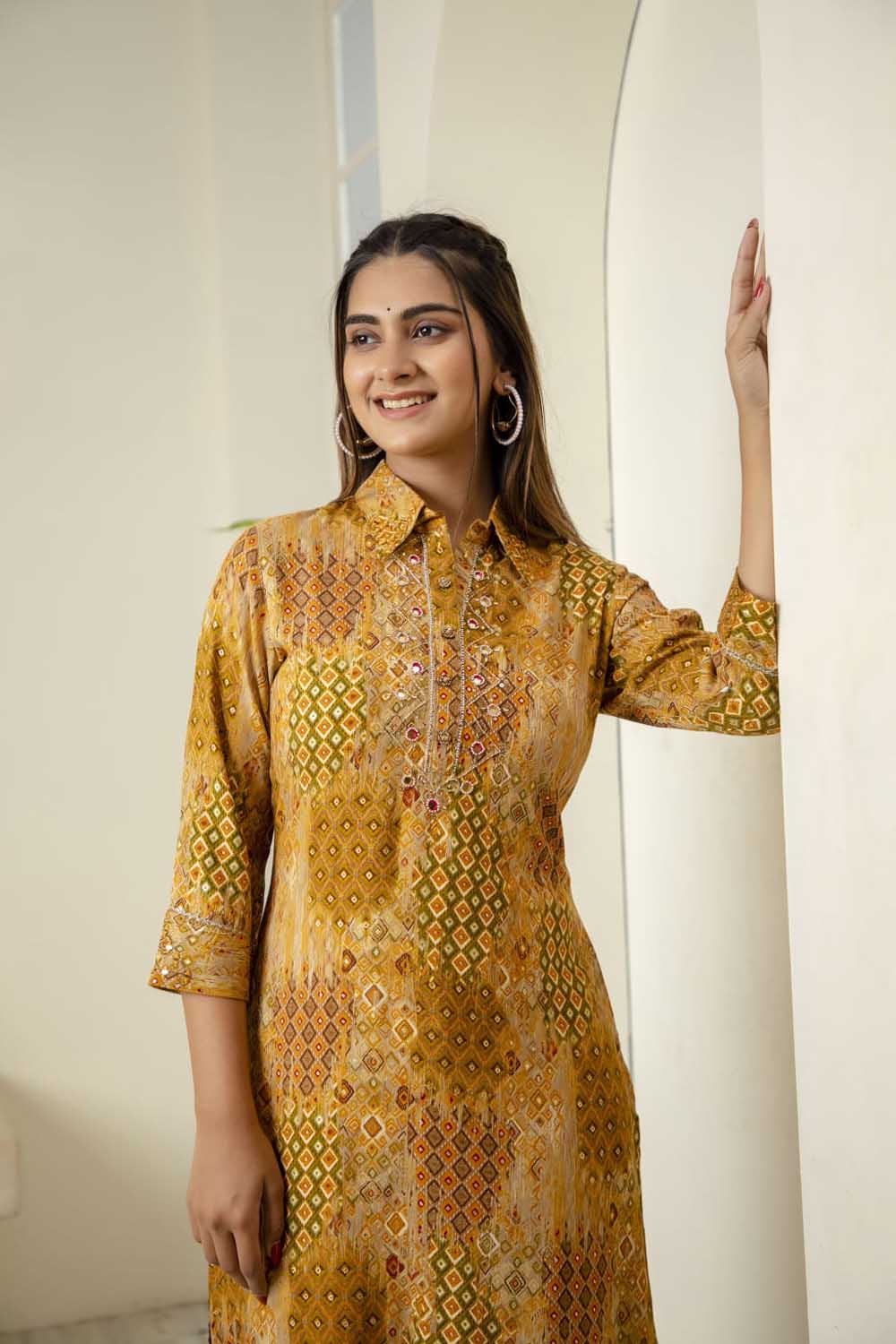 KURTI WITH AFGHANI SALWAR WITH SHIRT COLOR
