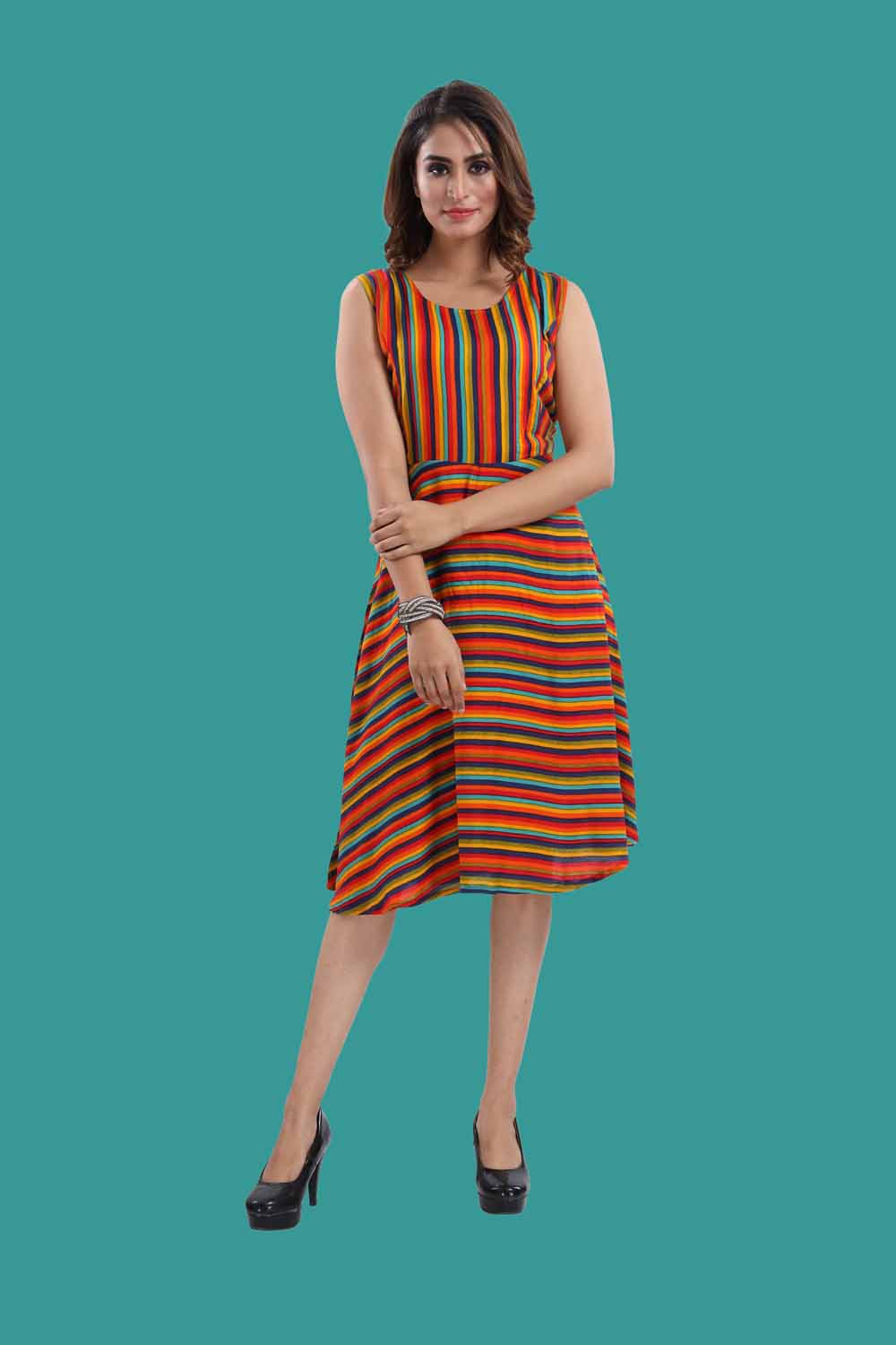 KAIRA RED REYON PRINTED WESTERN DRESS
