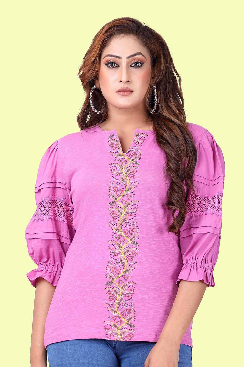 KAIRA PINK JERSEY EMBROIDERED WESTERN T-SHIRT