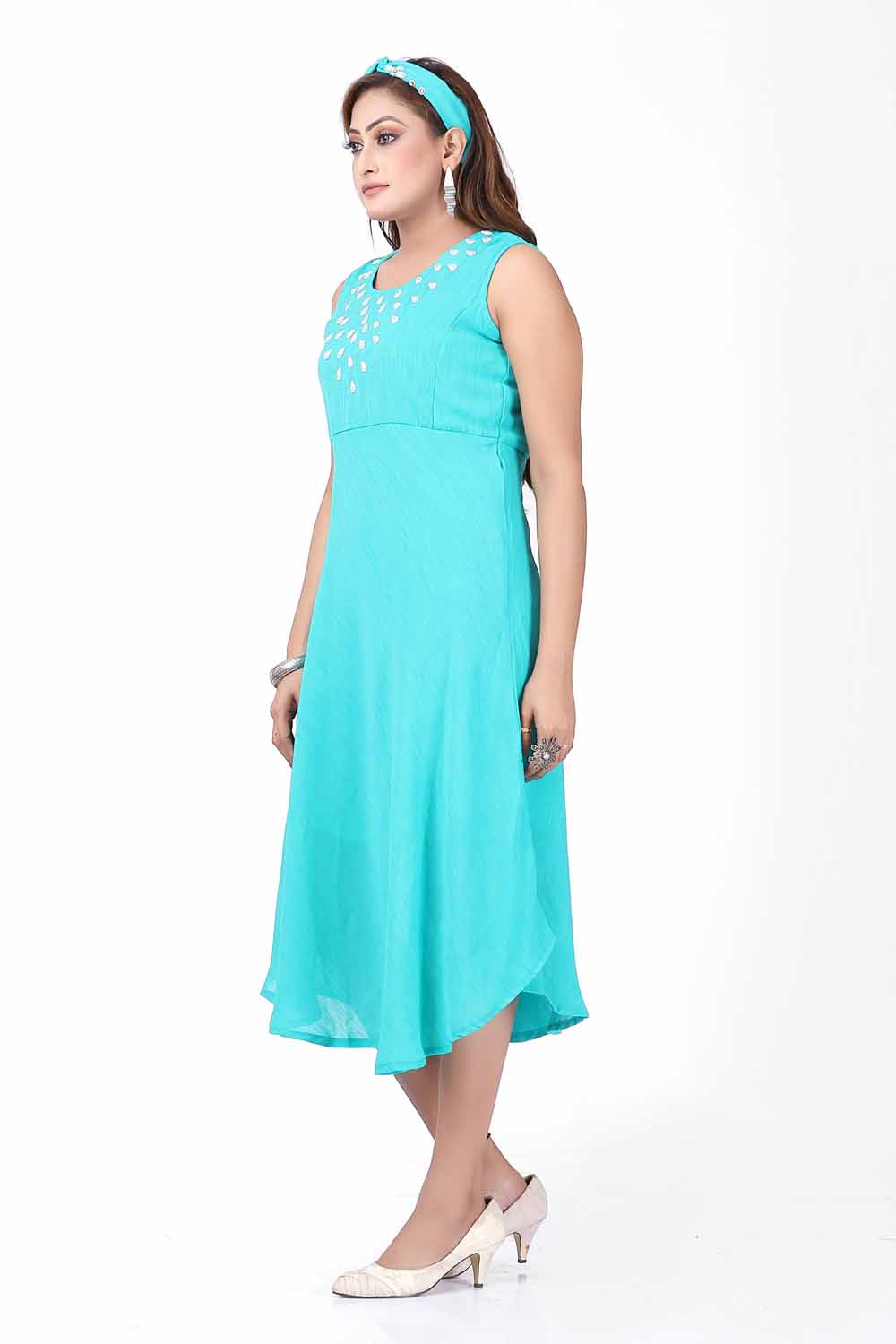 KAIRA RAMA GREEN SINTHETIC SEQUENCE WORK WESTERN DRESS