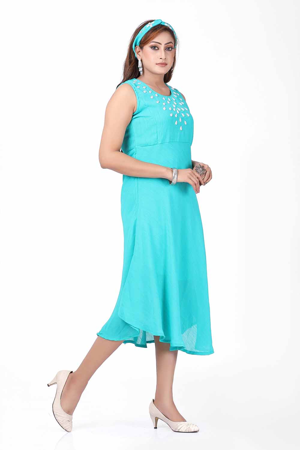 KAIRA RAMA GREEN SINTHETIC SEQUENCE WORK WESTERN DRESS