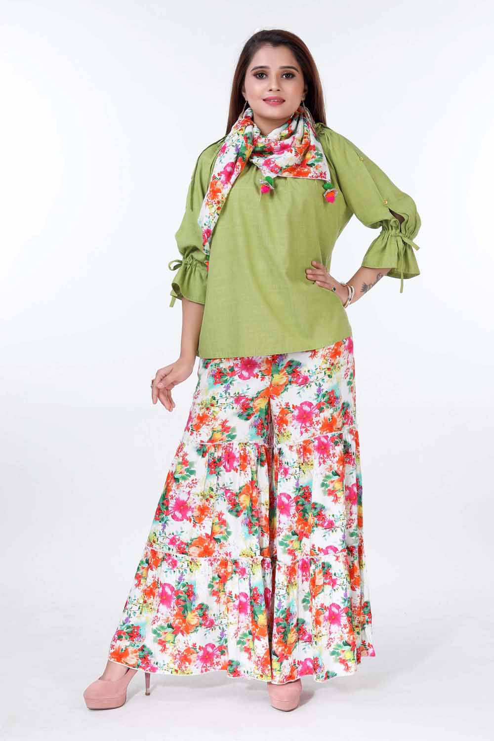 Multicolor Floral Rayon Printed Garara Palazzo