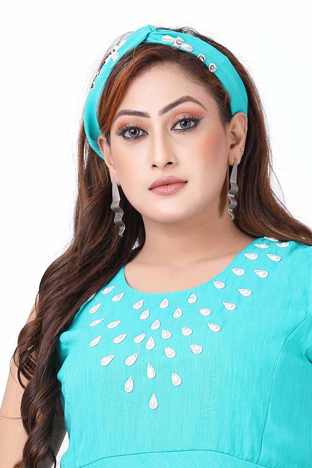 KAIRA RAMA GREEN SINTHETIC SEQUENCE WORK WESTERN DRESS